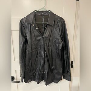 7 For All Mankind Faux Leather Button Up Shirt